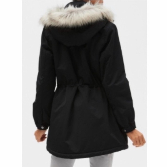 Banana Republic Water Resistant Black Hooded Parka Coat size XS Sherpa lining - Picture 3 of 13